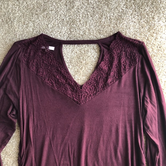 Maurices 24/7 tunic tee w/ lace trim 3/4 sleeves - Picture 2 of 6